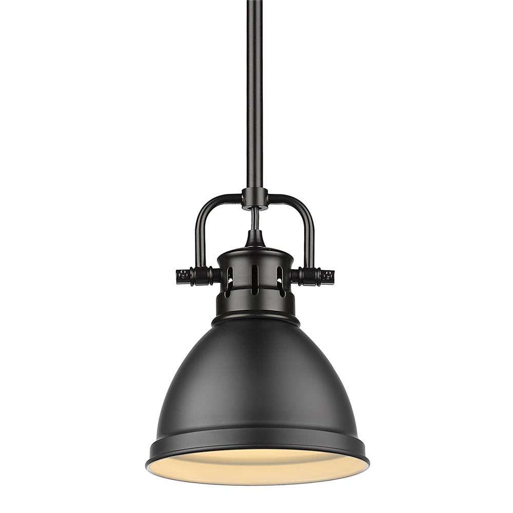 Golden Lighting 3604-M1L BLK-BLK Duncan Mini Pendant with Rod in Black with a Matte Black Shade